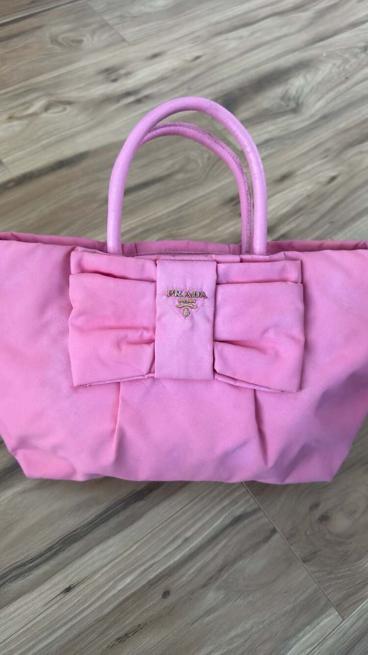 Prada Tessuto Nylon Bow Tote Bag Pink